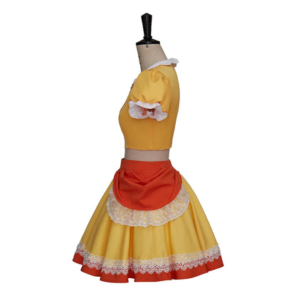 Princess Daisy Peach Sister Dress Cosplay Costume Daisy Yellow Crop Tops Mini Skirts Set For Women Halloween Costume Dress