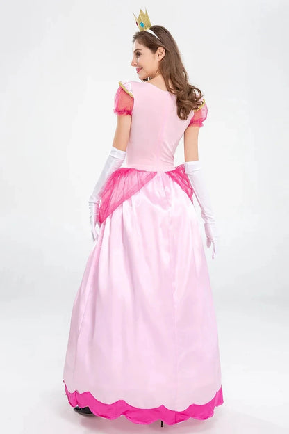 Princess Peach Dress Costume Women Pink Cosplay Halloween Masquerade Fancy Outfit