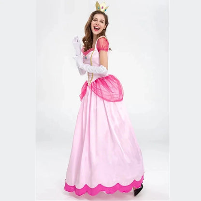 Princess Peach Dress Costume Women Pink Cosplay Halloween Masquerade Fancy Outfit