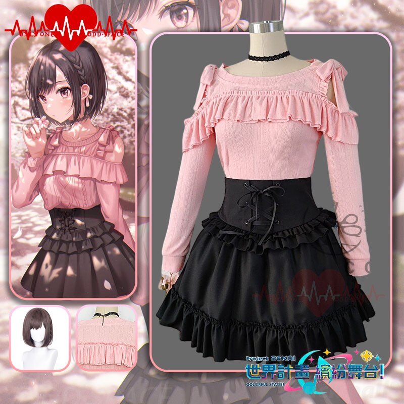 Project Sekai Colorful Stage Cosplay Costume Anime Shinonome Ena Cosplay Costume Pink Falbala  Knitted Sweater for Cute Girl