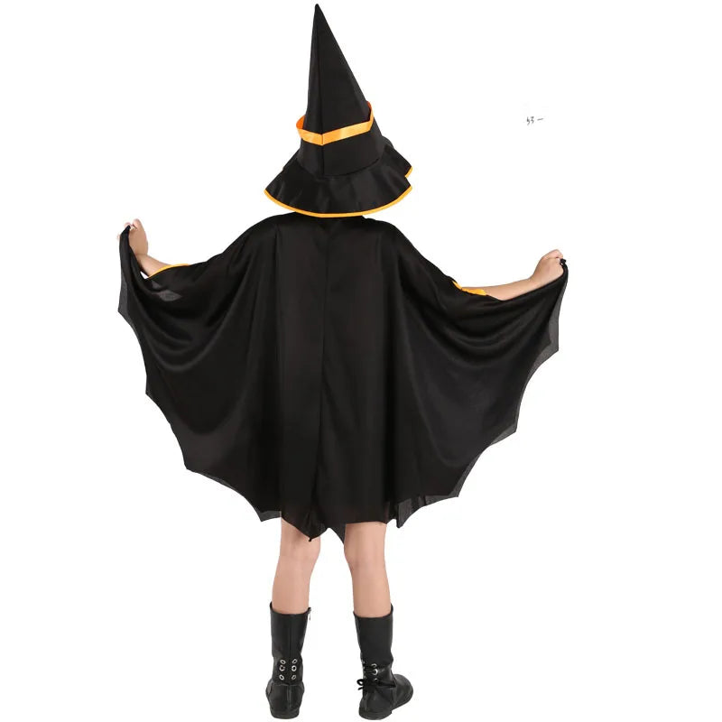 Witch Girl Pumpkin Cloak Halloween Costume with Hat for Kids Carnival Festival Dress