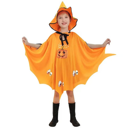 Witch Girl Pumpkin Cloak Halloween Costume with Hat for Kids Carnival Festival Dress