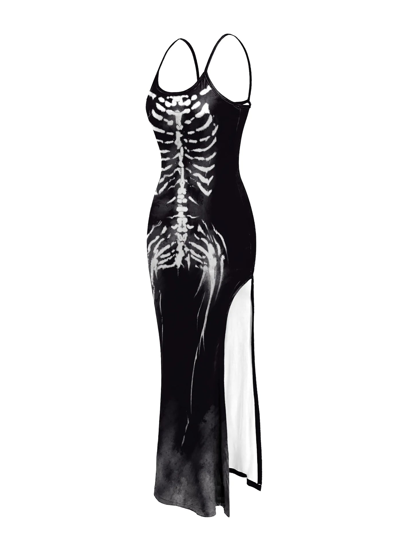 Punk Camisole Dress Halloween Long Dress Gothic Skeleton Pattern Cosplay Costume Party Dress Sexy Outfit Festival Clothing