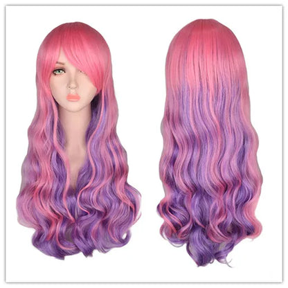 Rainbow Colorful Long Curly Wig Cosplay Party Women High Temperature Synthetic Hair Wigs