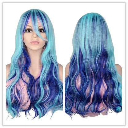 Rainbow Colorful Long Curly Wig Cosplay Party Women High Temperature Synthetic Hair Wigs