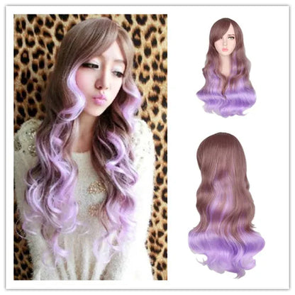 Rainbow Colorful Long Curly Wig Cosplay Party Women High Temperature Synthetic Hair Wigs