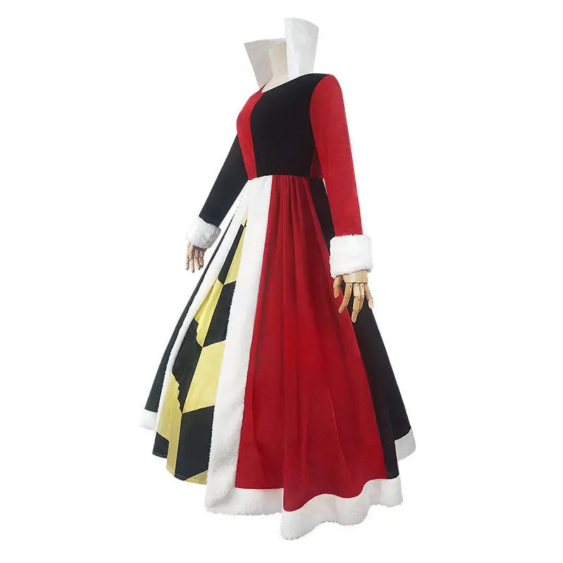 Queen Of Hearts Cosplay Costume Adult Women High Collar Velvet Dress Halloween Masquerade Costumes Party