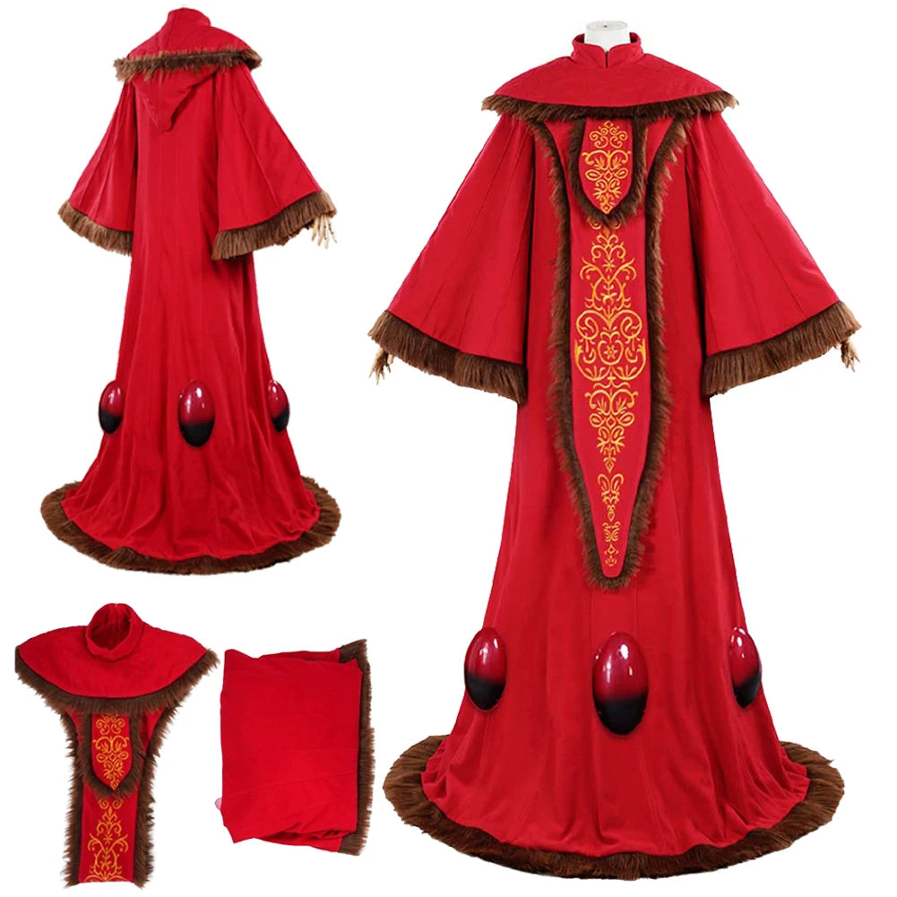 Queen Amidala Red Gown Cosplay Costume with Hood and Embroidery for Women Roleplay