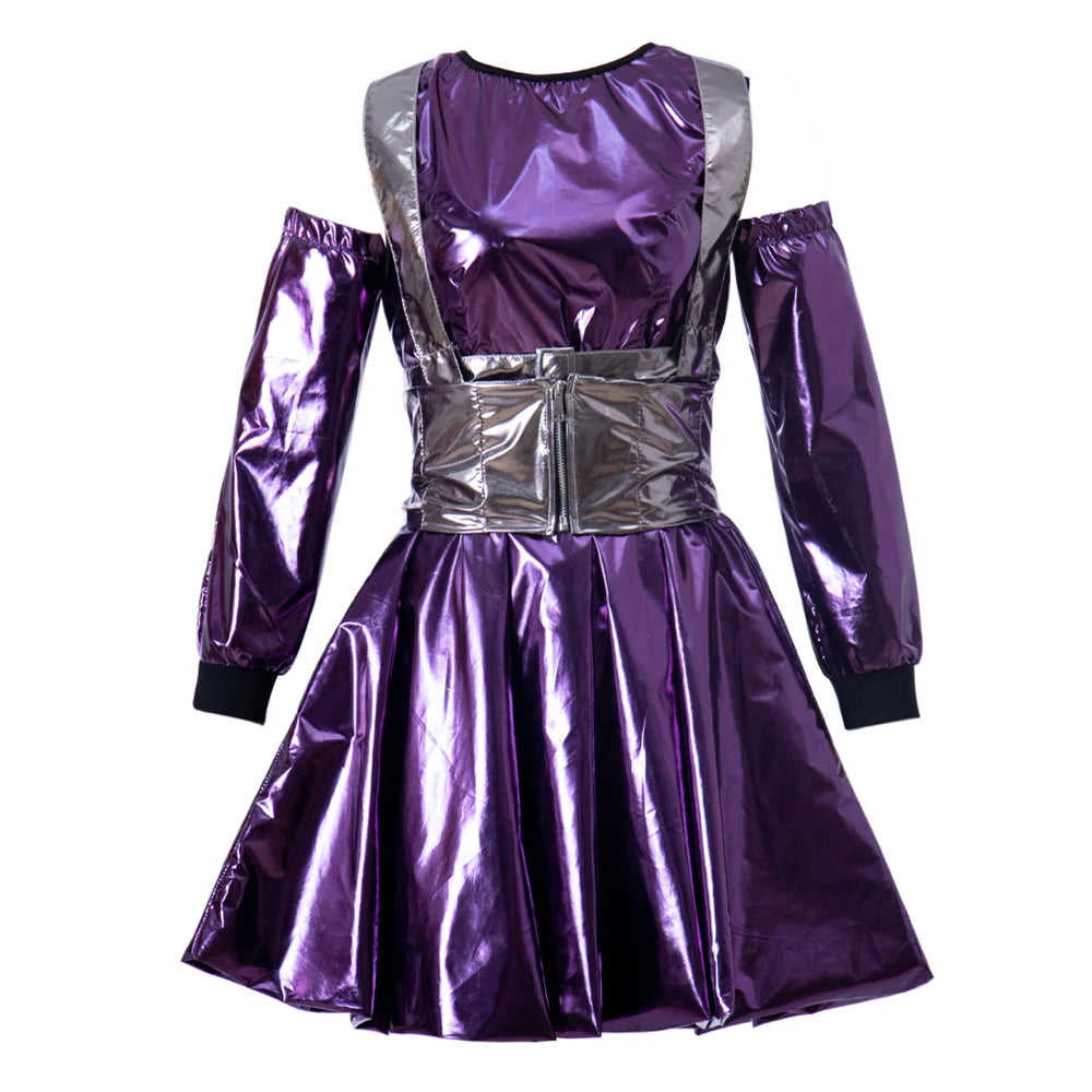 Ariana Grande Lady Cosplay Costume Adult Women Sexy Purple Dress Cocktail Party Skirt Halloween Carnival Outfits