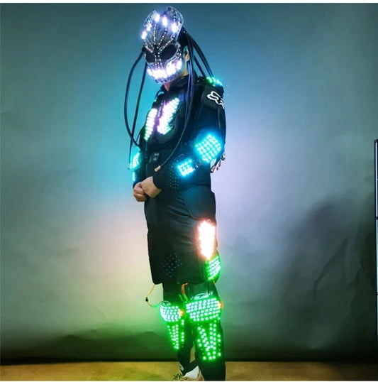 RGB Colorful Full Color Led Robot Costumes Light Up Walker Clothing Helmet Laser Gloves LED Luminous Jacket Clothes