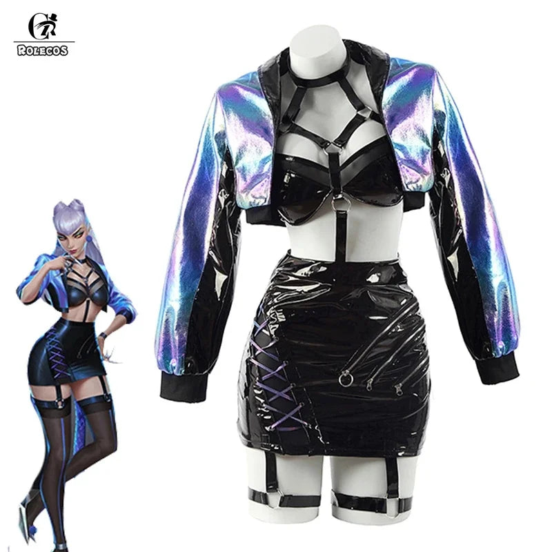 Game KDA Cosplay Costume Evelynn Cosplay Costume Women Sexy KDA All Out Evelynn Costume Halloween Bra Skirt Full Set