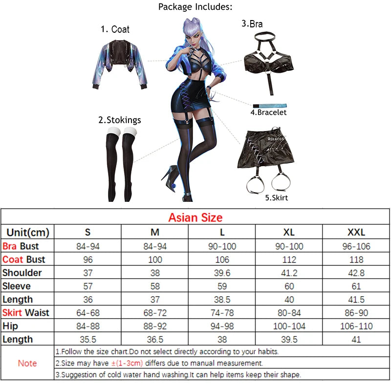 Game KDA Cosplay Costume Evelynn Cosplay Costume Women Sexy KDA All Out Evelynn Costume Halloween Bra Skirt Full Set