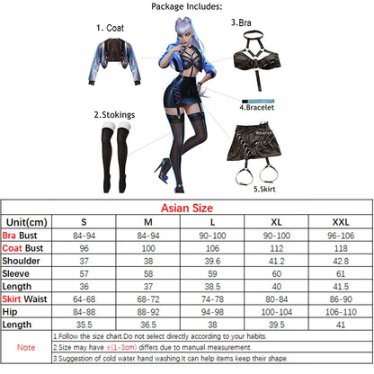 Game KDA Cosplay Costume Evelynn Cosplay Costume Women Sexy KDA All Out Evelynn Costume Halloween Bra Skirt Full Set