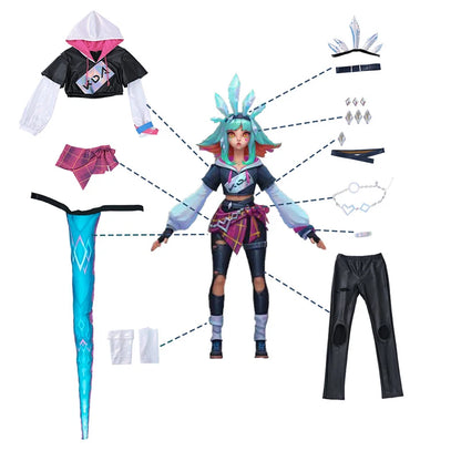 Game KDA Neeko Cosplay Costume Women Super Fan Neeko Costume Halloween Party Suit Full Set with Tails