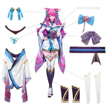 Spirit Blossom Ahri Cosplay Costume Ahri Cosplay Wig Game Ahri Costume Women Kimono Full Set Chinese Dress