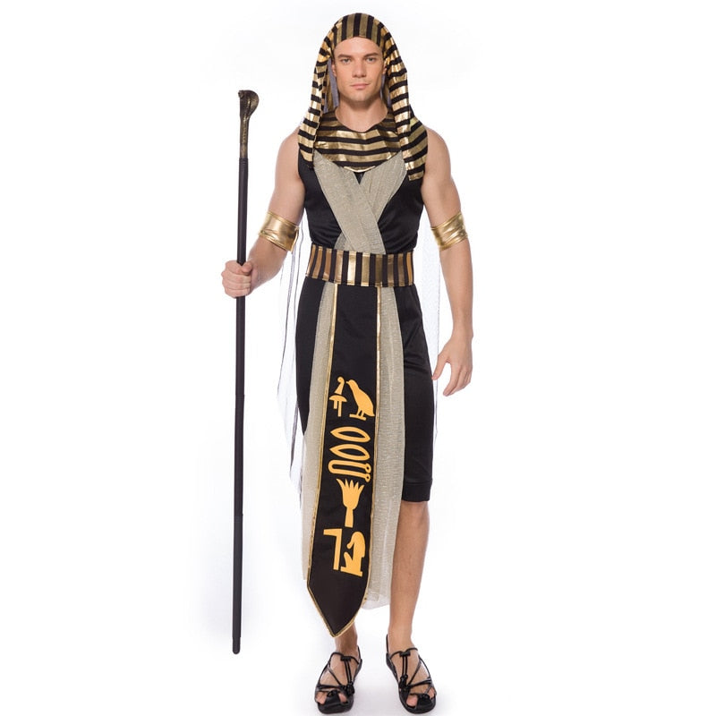 Ranqi Men King of Egypt King Tut Costume Gold Halloween Cosplay