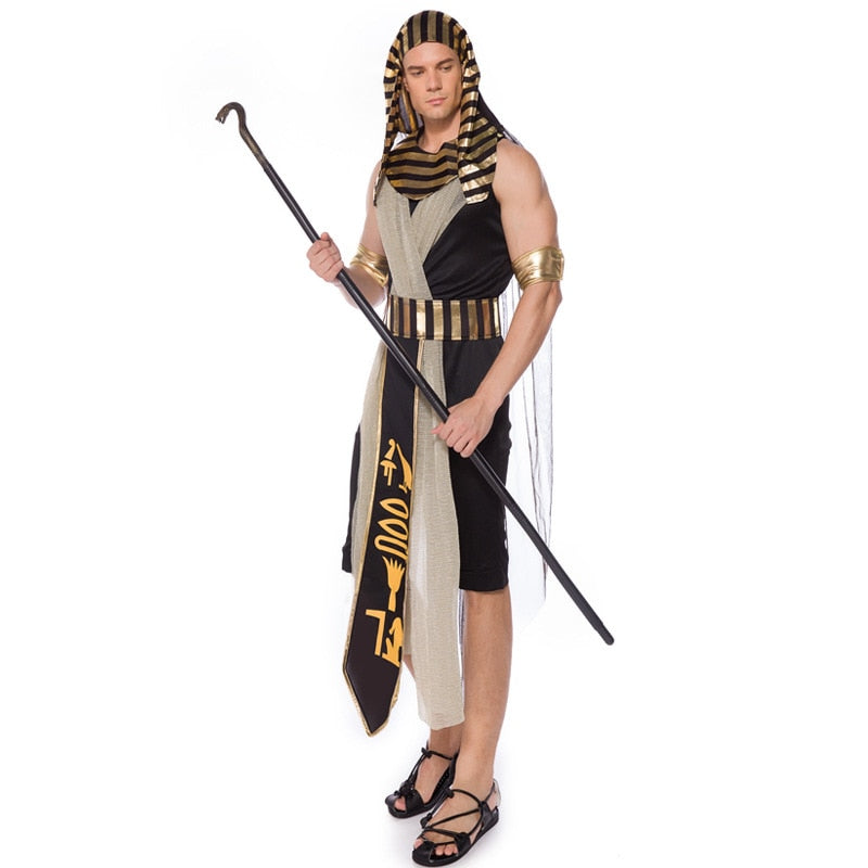 Ranqi Men King of Egypt King Tut Costume Gold Halloween Cosplay