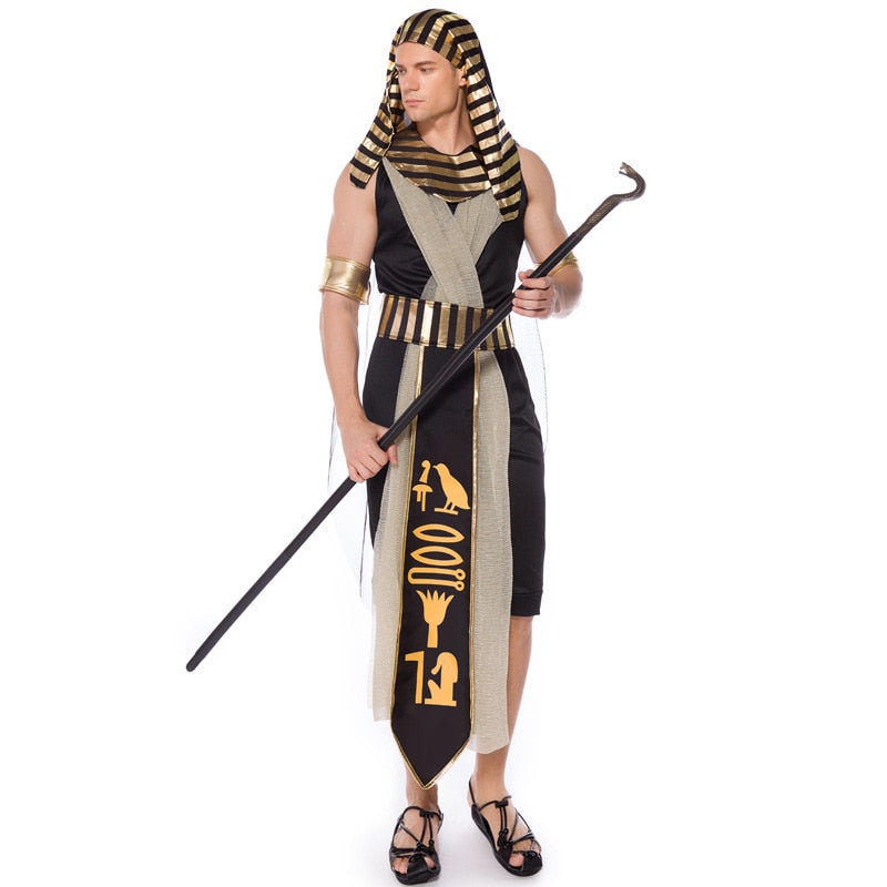 Ranqi Men King of Egypt King Tut Costume Gold Halloween Cosplay