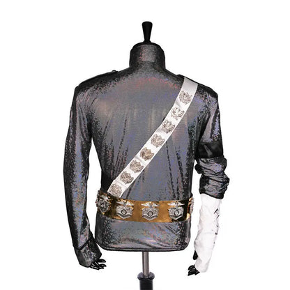 Rare Handmade MJ Michael Jackson BAD Dangerous Jam Laser Jacket Belt Set Performance Gift Imitation Show Music Star Collection