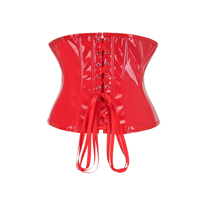 Red Black PVC Underbust Bustier Plus Size Shiny PU Leather Steampunk Corset Body Shaper Women Sexy Waist Cincher Bustier