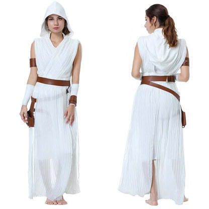 Rey Inspired White Jedi Battle Costume for Women Cosplay Roleplay Outfit