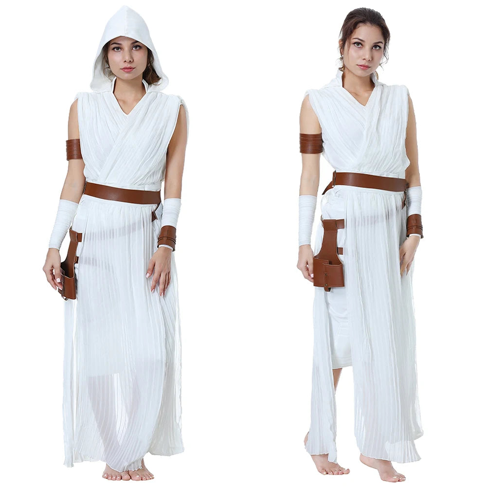 Rey Inspired White Jedi Battle Costume for Women Cosplay Roleplay Outfit