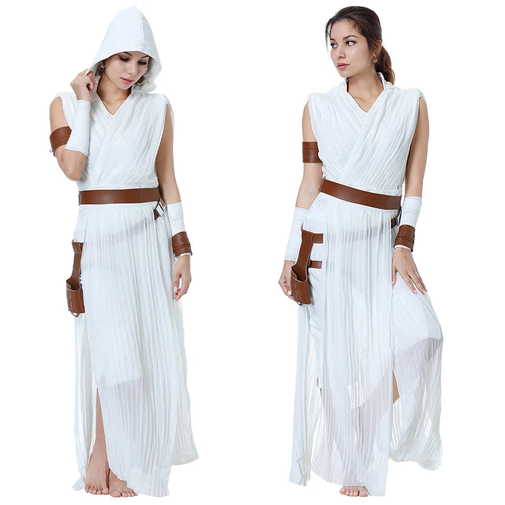 Rey Inspired White Jedi Battle Costume for Women Cosplay Roleplay Outfit