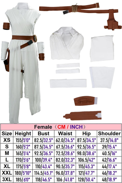 Rey Inspired White Jedi Battle Costume for Women Cosplay Roleplay Outfit