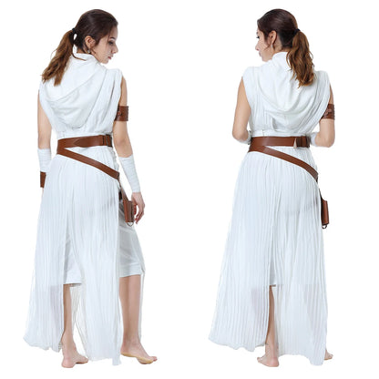 Rey Inspired White Jedi Battle Costume for Women Cosplay Roleplay Outfit