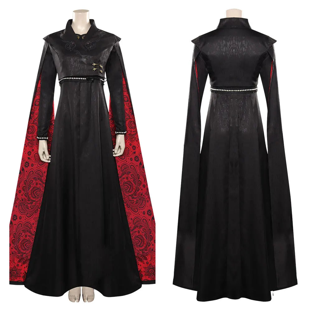 Rhaenyra Black Dress with Red Cloak Fantasy Costume for Women Halloween Cosplay Role Play Outfit