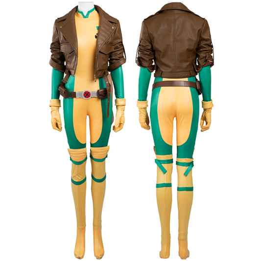 Rogue Cosplay Superhero Costume Halloween Masquerade Sexy Jumpsuit With Jacket Women Clothing Full Set