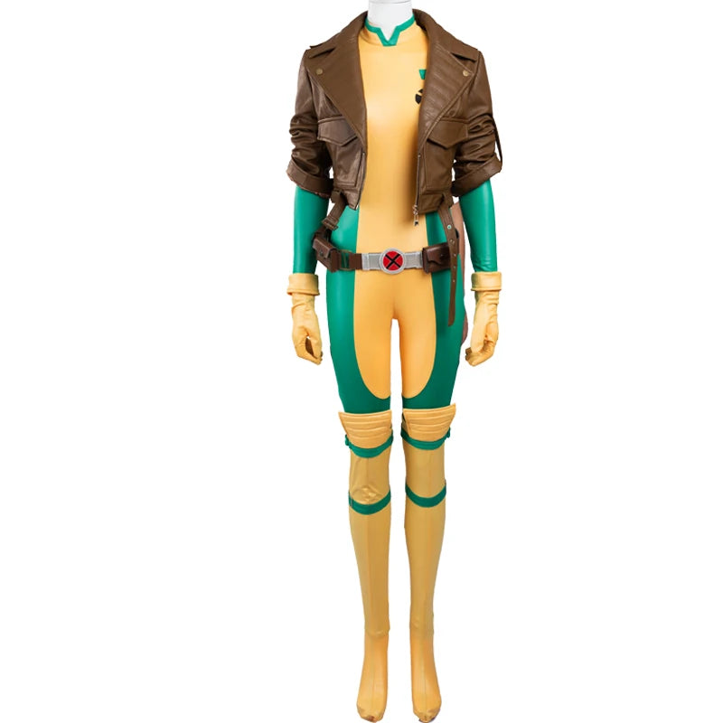 Rogue Cosplay Superhero Costume Halloween Masquerade Sexy Jumpsuit With Jacket Women Clothing Full Set