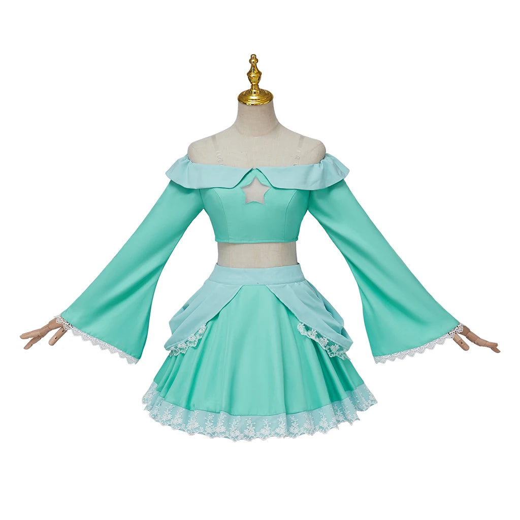 Rosalina Princess Cosplay for Women Halloween Outfit Cute Light Blue Crop Tops Skirts Set Comic Con Galaxy Star Princess Costume