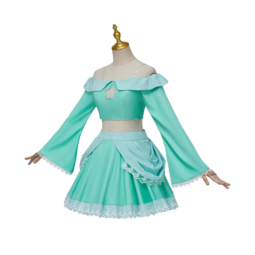 Rosalina Princess Cosplay for Women Halloween Outfit Cute Light Blue Crop Tops Skirts Set Comic Con Galaxy Star Princess Costume