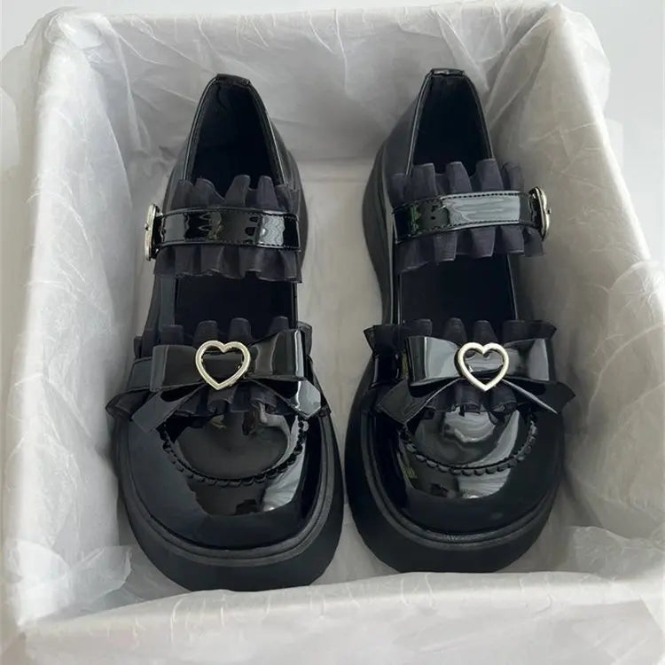 Round Toe Thick Sole JK Lolita Mary Jane Cute Women Shoes with Bow Sweet Simple Comfortable Versatile Casual Loafers