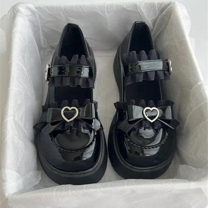 Round Toe Thick Sole JK Lolita Mary Jane Cute Women Shoes with Bow Sweet Simple Comfortable Versatile Casual Loafers