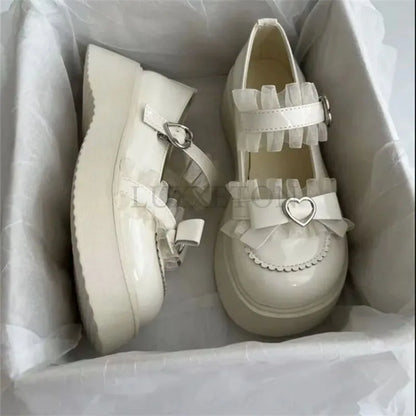 Round Toe Thick Sole JK Lolita Mary Jane Cute Women Shoes with Bow Sweet Simple Comfortable Versatile Casual Loafers