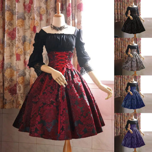 S-5xl Medieval Retro Renaissance Victorian Court Dress Lace Skirt for Women Sexy Party Lolita Costume Plus Size