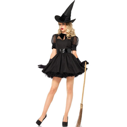 Halloween Mini Dress Set Witch Cosplay Costume Women'S Stage Play Performance Masquerade Costume Set With Cap Belt