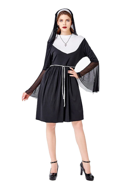 Adult Nun's Dress Hallowee Missionary Costume Women Sexy Religious Sister Costume Retro Priest Nun Cosplay Dress