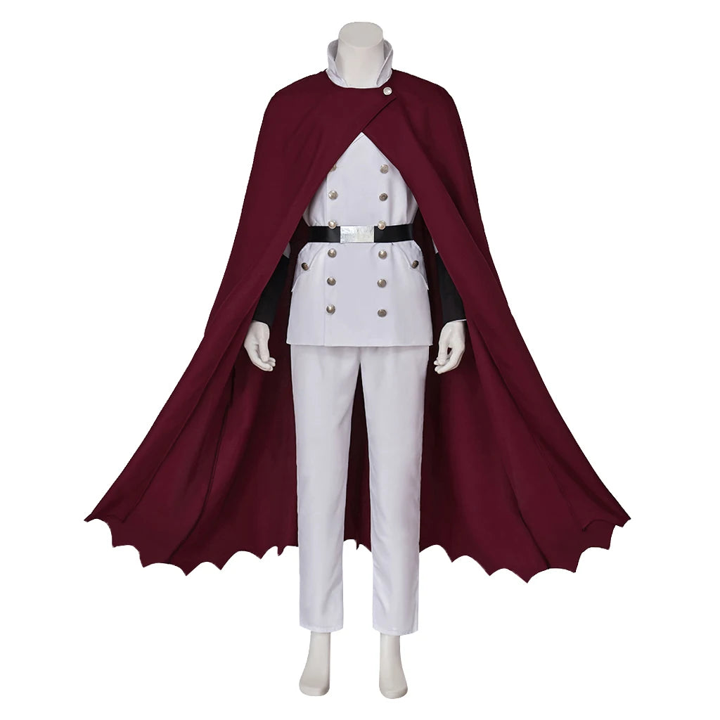 Yhwach Cosplay Costumes White Military Uniform Suit with Red Cloak for Men's Halloween