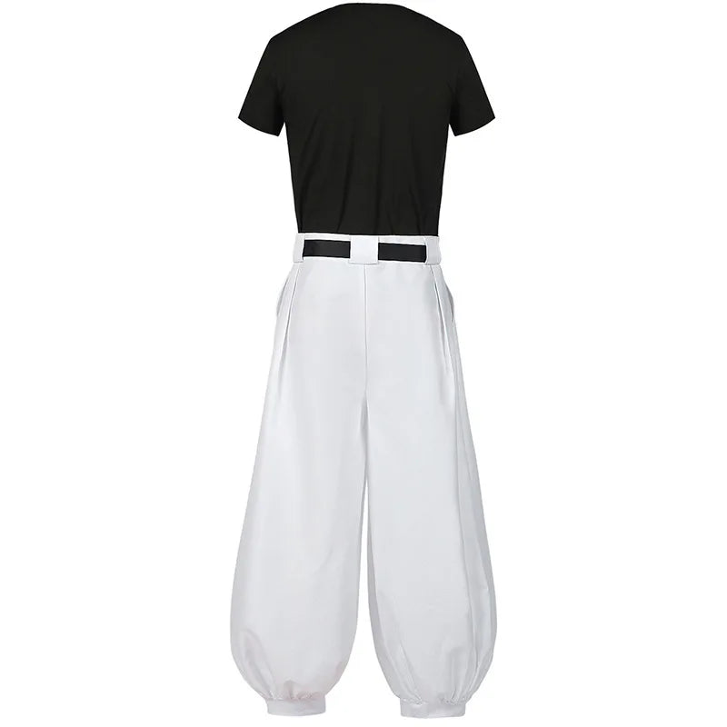 LOUN-Costume de Cosplay Jujutsu JJK, Manga, Anime Fushigflats, Toji Satoru Gojo, Perruque, T-shirt, Pantalon Rose, Filet, Hallow