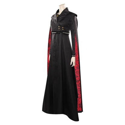 Rhaenyra Black Dress with Red Cloak Fantasy Costume for Women Halloween Cosplay Role Play Outfit