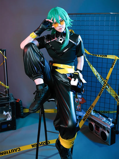 Game Ezreal Cosplay Costume Ezreal Black Unisex Suit Halloween Full Set with Glasses