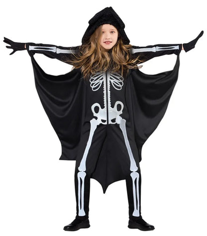 Halloween Cloak Bat Cape Costume Children Skeleton Ghost Girls Boys Carnival Party Stage Performance Scary Costume Props Gifts