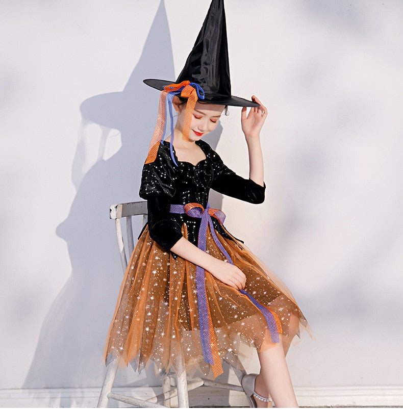 Kindergarten Witch Dress Up Show Costume Set Halloween Children&#39;s Witch Cos Princess Dress