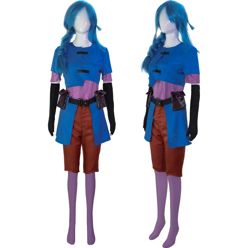 Arcane Jinx Cosplay Costume Women Girls Disguise Wig Clothing Outfits Halloween Carnival Suit