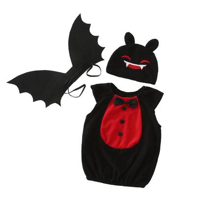 Infant Baby Boys Girls Halloween Bat Costume Romper Bodysuit Wings Hat 3pcs Set Fleece 2 Color Devil Vampire