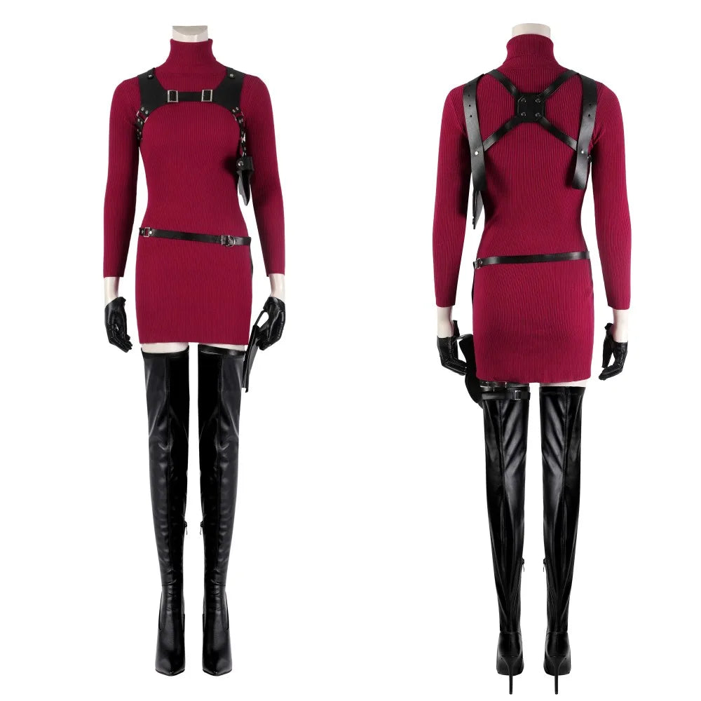 Ada Wong Cosplay Costume Remake Dress Outfit with Accessories for Women Halloween