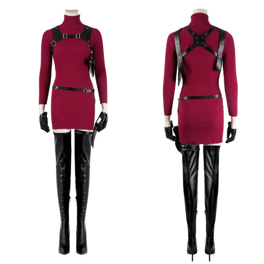 Ada Wong Cosplay Costume Remake Dress Outfit with Accessories for Women Halloween